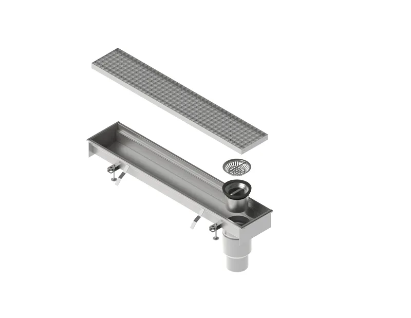 Kit rigola din INOX STAINLESS modulara LN150 H100-95 gratar din INOX grila L15 iesire verticala capat DN110 1000x210x100 - Vodaland gama Drain [1]