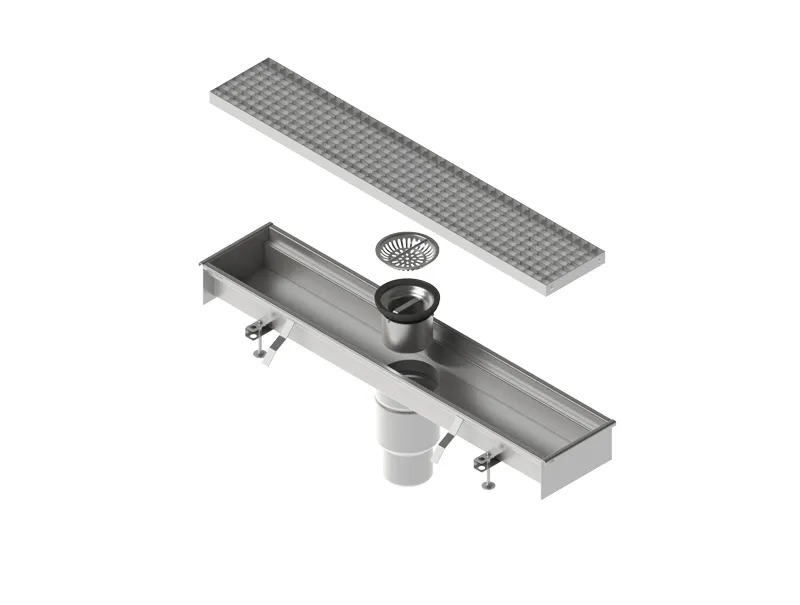 Kit rigola din INOX STAINLESS modulara LN150 H100 gratar din INOX grila L15 iesire verticala mijloc DN110 1000x210x100 - Vodaland gama Drain [1]