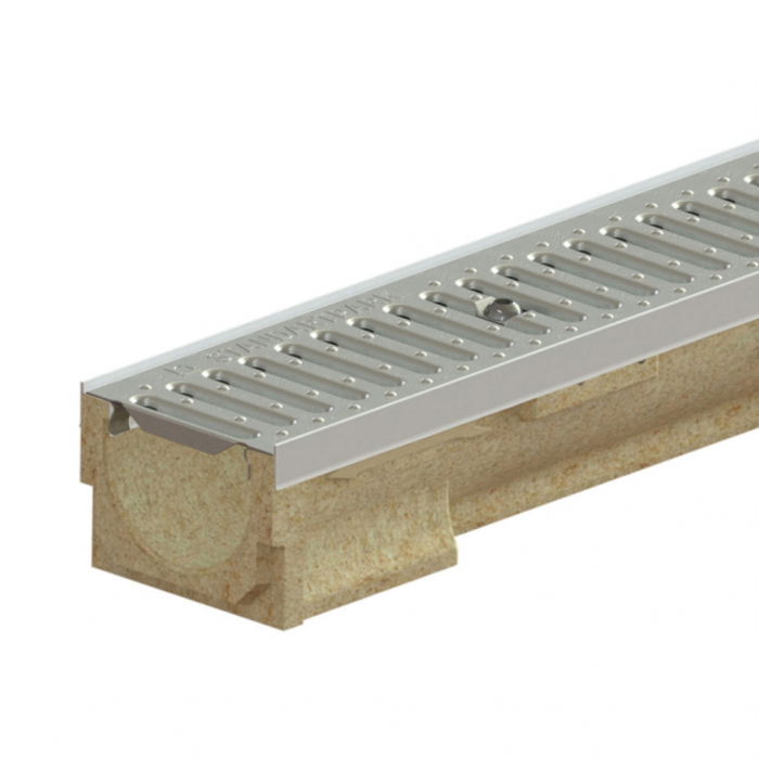 Kit rigola din polimerbeton seria model BASE, LN100 Hext.107 gratar otel zincat A15 muchii otel zincat 1000x138x107 - Vodaland gama Drain [1]