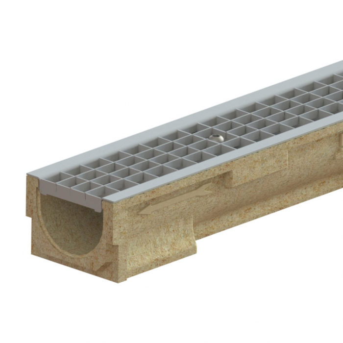 Kit rigola din polimerbeton seria model BASE, LN100 Hext.107 gratar otel zincat grila B125 muchii otel zincat 1000x138x107 - Vodaland gama Drain [1]