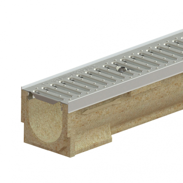 Kit rigola din polimerbeton seria model BASE, LN100 Hext.132 gratar otel zincat A15 muchii otel zincat 1000x138x132 - Vodaland gama Drain [1]