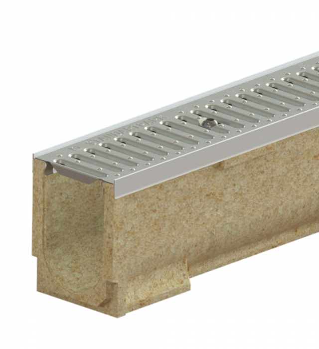 Kit rigola din polimerbeton seria model BASE, LN100 Hext.187 gratar otel zincat A15 muchii otel zincat 1000x138x187 - Vodaland gama Drain [1]