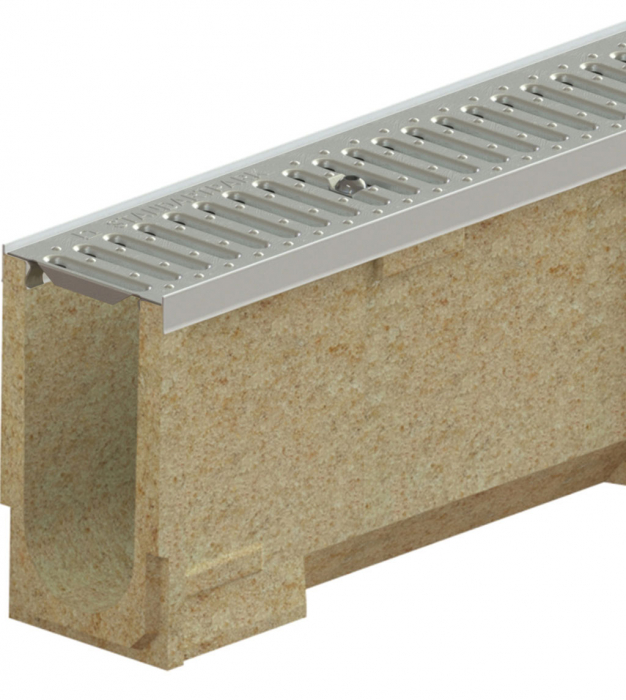 Kit rigola din polimerbeton seria model BASE, LN100 Hext.257 gratar otel zincat A15 muchii otel zincat 1000x138x257 - Vodaland gama Drain [1]