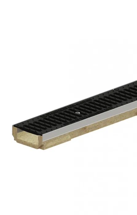 Kit rigola din polimerbeton seria model BASE, LN100 Hext.60 cu ranforsari gratar din fonta clasica C250 1000x140x60 - Vodaland gama Drain [1]