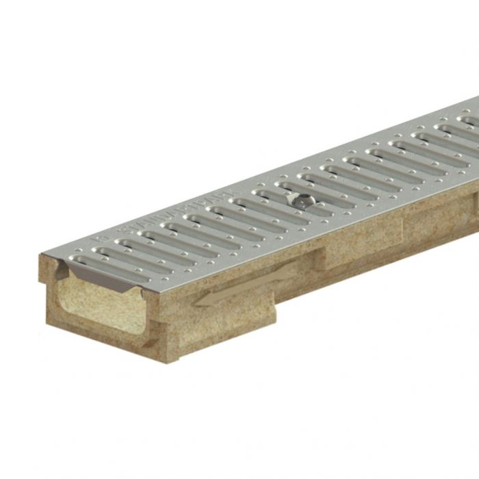 Kit rigola din polimerbeton seria model BASE, LN100 Hext.62 gratar otel zincat A15 1000x138x62 - Vodaland gama Drain [1]