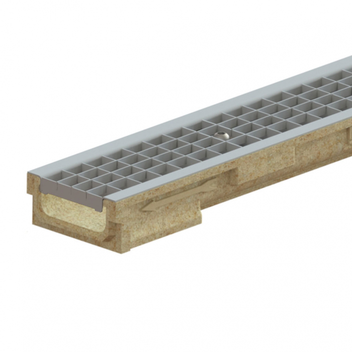 Kit rigola din polimerbeton seria model BASE, LN100 Hext.62 gratar otel zincat grila B125 1000x138x62 - Vodaland gama Drain [1]