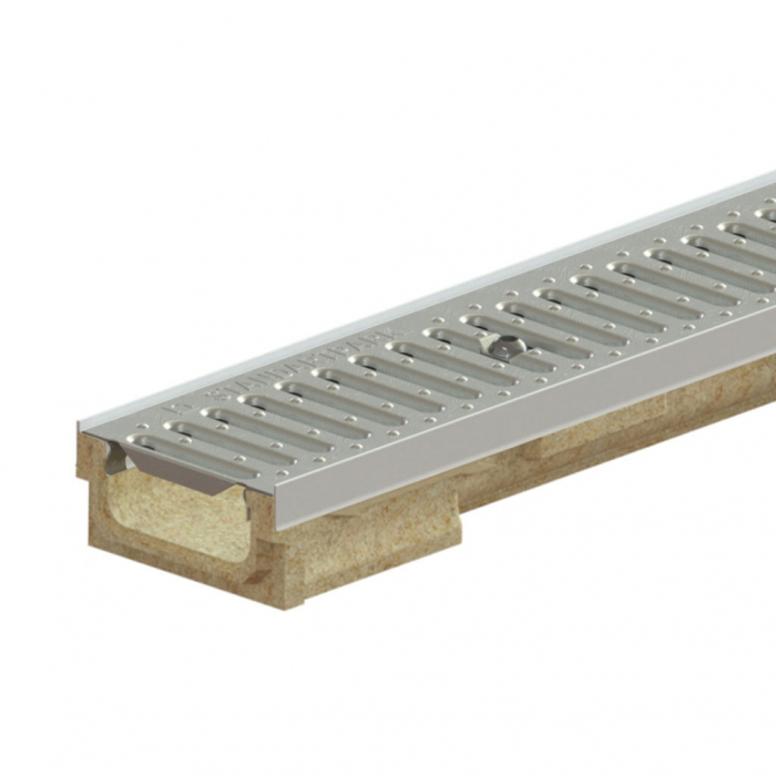 Kit rigola din polimerbeton seria model BASE, LN100 Hext.67 gratar otel zincat A15 muchii otel zincat 1000x138x67 - Vodaland gama Drain [1]
