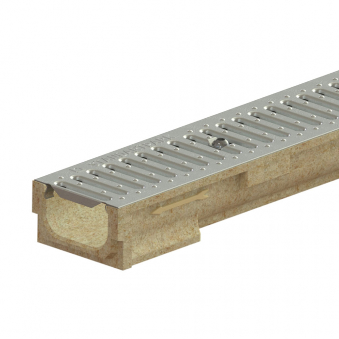Kit rigola din polimerbeton seria model BASE, LN100 Hext.82 gratar otel zincat A15 1000x138x82 - Vodaland gama Drain [1]