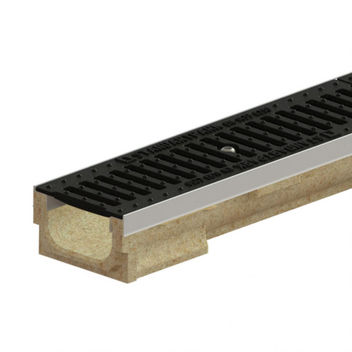 Kit rigola din polimerbeton seria model BASE, LN100 Hext.87 gratar din fonta clasica muchii otel zincat C250 1000x138x87 - Vodaland gama Drain [1]