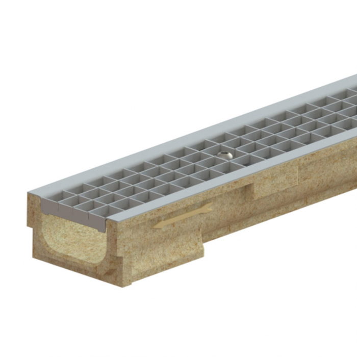 Kit rigola din polimerbeton seria model BASE, LN100 Hext.87 gratar otel zincat grila B125 muchii otel zincat 1000x138x87 - Vodaland gama Drain [1]