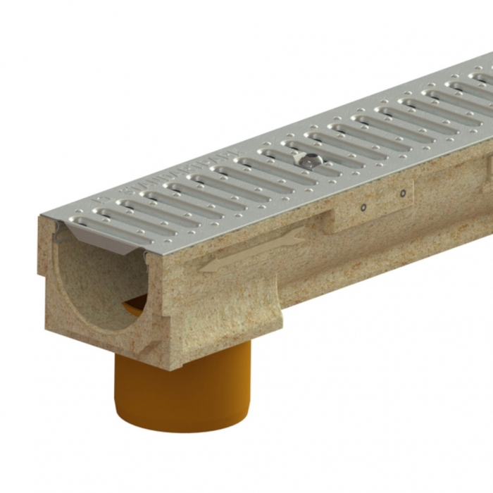Kit rigola PB BASIC LN100 Hext.102 gratar otel zincat A15 iesire verticala D.110 1000x138x102 - Vodaland gama Drain [1]