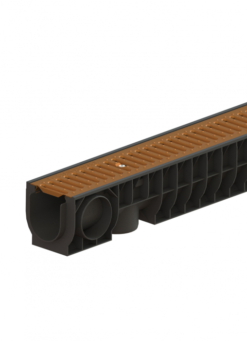 Kit rigola din polipropilena model BASE, LN100 Hext.155 gratar cupru A15 1000x160x155 - Vodaland gama Drain [1]