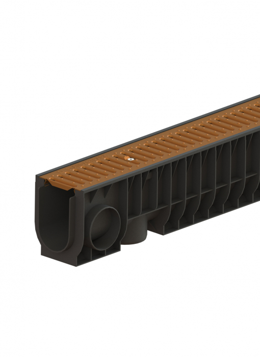 Kit rigola din polipropilena model BASE, LN100 Hext.200 gratar cupru A15 1000x160x200 - Vodaland gama Drain [1]
