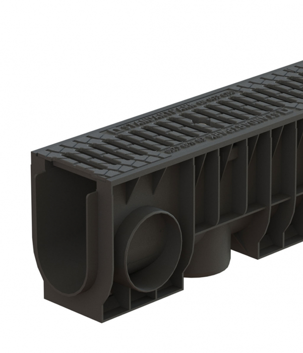 Kit rigola din polipropilena model BASE, LN100 Hext.200 gratar din fonta protector (antiderapare) C250 1000x160x200 - Vodaland gama Drain [1]