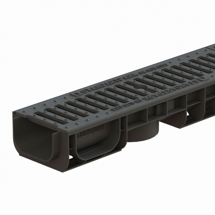 Kit rigola din polipropilena model BASE, LN100 Hext.80 gratar din fonta clasica C250 1000x145x80 - Vodaland gama Drain [1]