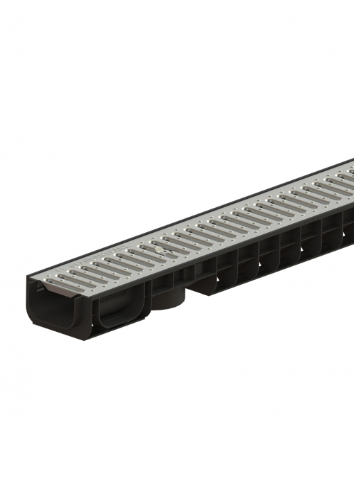 Kit rigola din polipropilena model BASE, LN100 Hext.80 gratar otel zincat A15 1000x145x80 - Vodaland gama Drain [1]