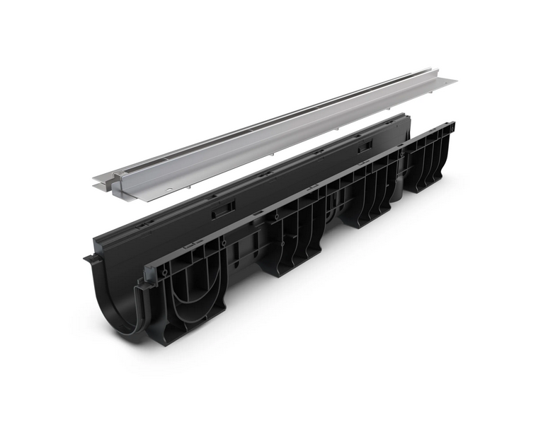 Kit rigola din polipropilena model BASE, LN100 Htot.175 gratar otel zincat tip Fanta T H25mm A15-C250 1000x160x175 - Vodaland gama Drain [1]