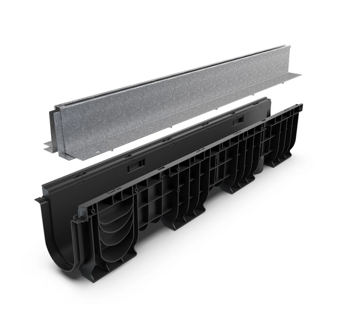 Kit rigola din polipropilena model BASE, LN100 Htot.300 gratar otel zincat tip Fanta T H100mm A15-C250 1000x160x300 - Vodaland gama Drain [2]