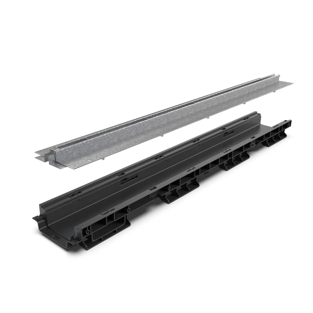 Kit rigola din polipropilena model BASE, LN100 Htot.75 gratar otel zincat tip Fanta T H25mm A15-C250 1000x156x75 - Vodaland gama Drain [3]
