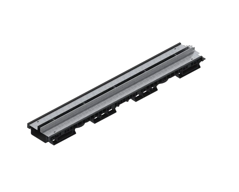 Kit rigola din polipropilena model BASE, LN100 Htot.75 gratar otel zincat tip Fanta T H25mm A15-C250 1000x156x75 - Vodaland gama Drain [2]