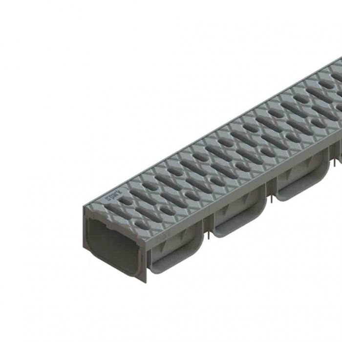 Kit rigola din polipropilena model Easy 2, LN100 Hext.70 gratar din polipropilena gri inchis A15 1000x125x70 - Vodaland gama Drain [1]