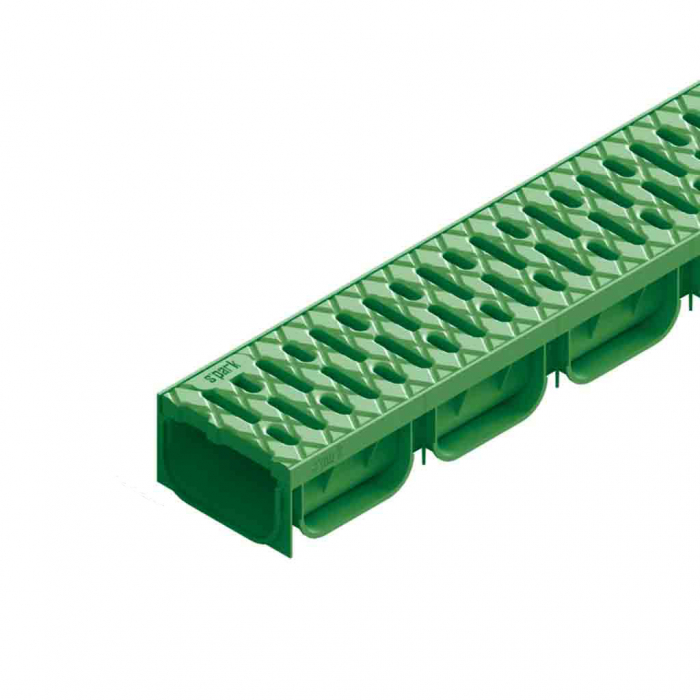 Kit rigola din polipropilena model Easy 2, LN100 Hext.70 gratar din polipropilena verde A15 1000x125x70 - Vodaland gama Drain [1]