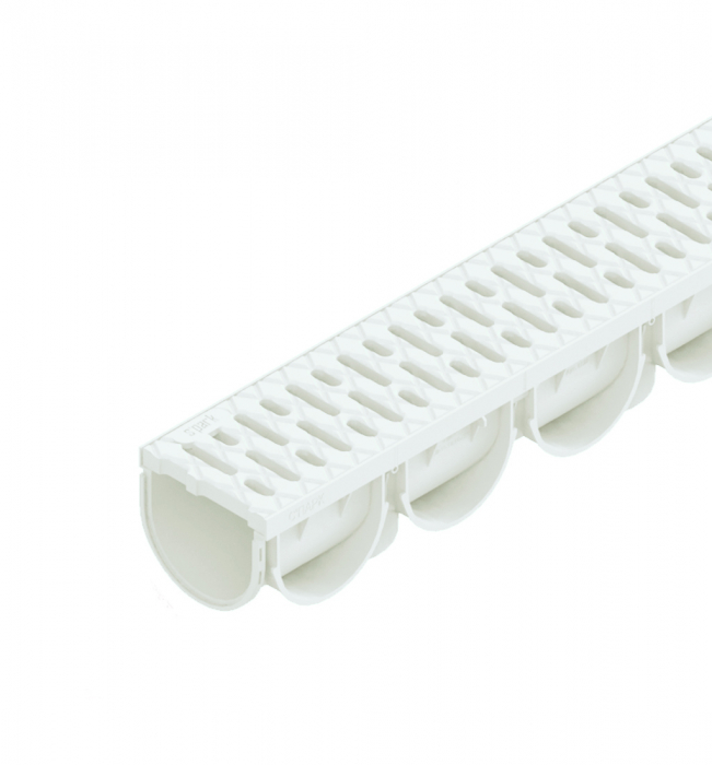 Kit rigola din polipropilena model Easy 3, LN100 Hext.100 gratar din polipropilena alb A15 1000x125x100 - Vodaland gama Drain [1]