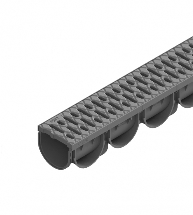 Kit rigola din polipropilena model Easy 3, LN100 Hext.100 gratar din polipropilena gri inchis A15 1000x125x100 - Vodaland gama Drain [1]