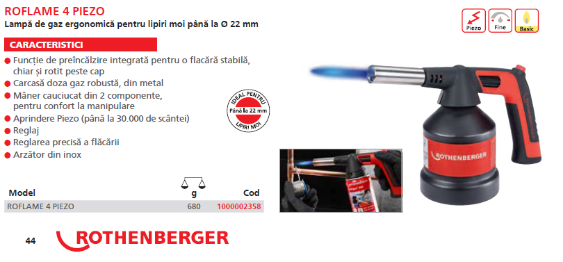 Lampa de gaz ergonomica pentru lipiri moi pana la Ø 22 mm Rothenberger Roflame 4 Piezo [2]