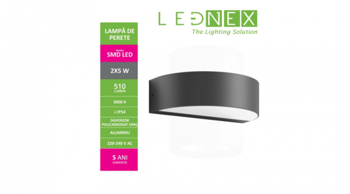 Lampa de perete Led, semirotunda, 2 x 5W, 510 LM, IP54, Lednex [5]