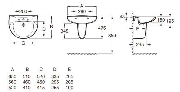 Lavoar suspendat din portelan, 520 x 410 x 195 mm., Roca Victoria [3]