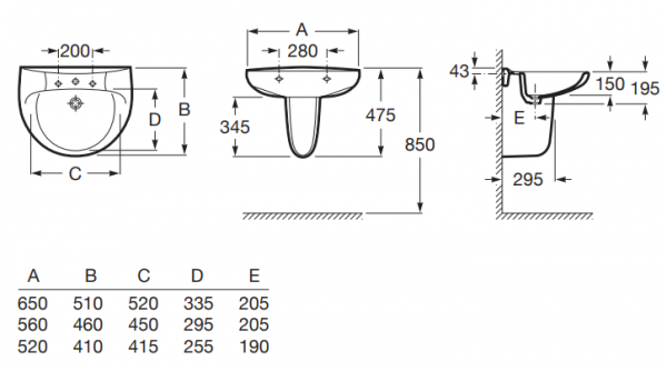 Lavoar suspendat din portelan, 560 x 460 x 195 mm., Roca Victoria [3]