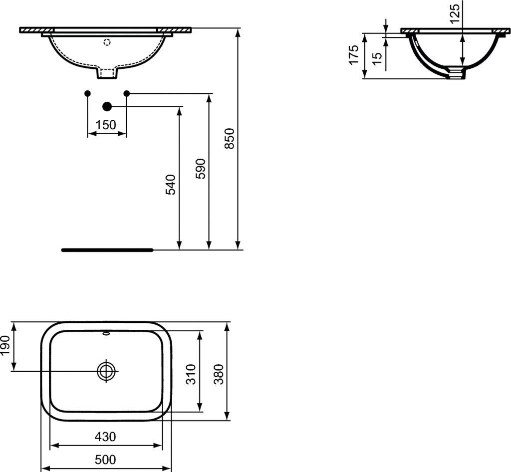 Lavoar dreptunghiular pentru montaj sub blat latime 50 cm Ideal Standard gama Connect [2]