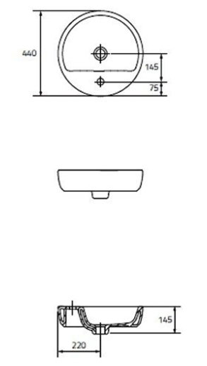Lavoar pentru blat, A=44 x H=10 x L=44 cm., Cersanit Caspia 44 RING [3]