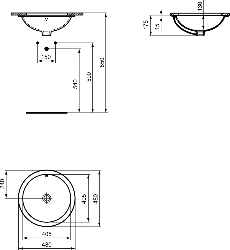Lavoar rotund pentru montaj sub blat latime 48 cm Ideal Standard gama Connect [2]