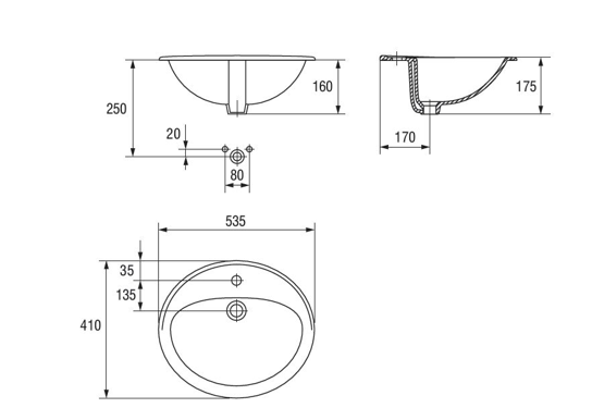 Lavoar pentru blat, A=41 x H=17.5 x  L=53.5 cm., Cersanit Calla 54 [4]