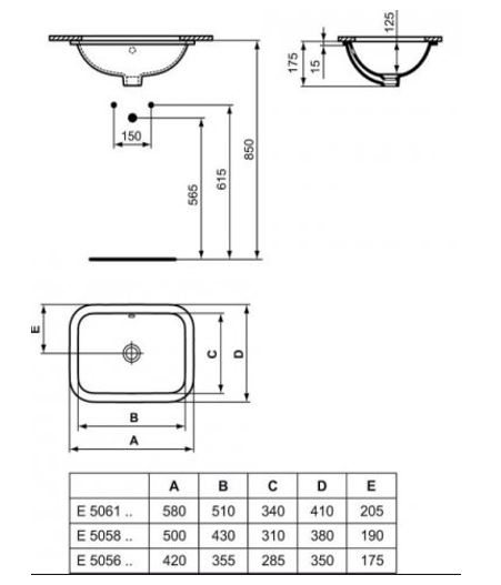 Lavoar dreptunghiular pentru montaj sub blat latime 50 cm Ideal Standard gama Connect [3]