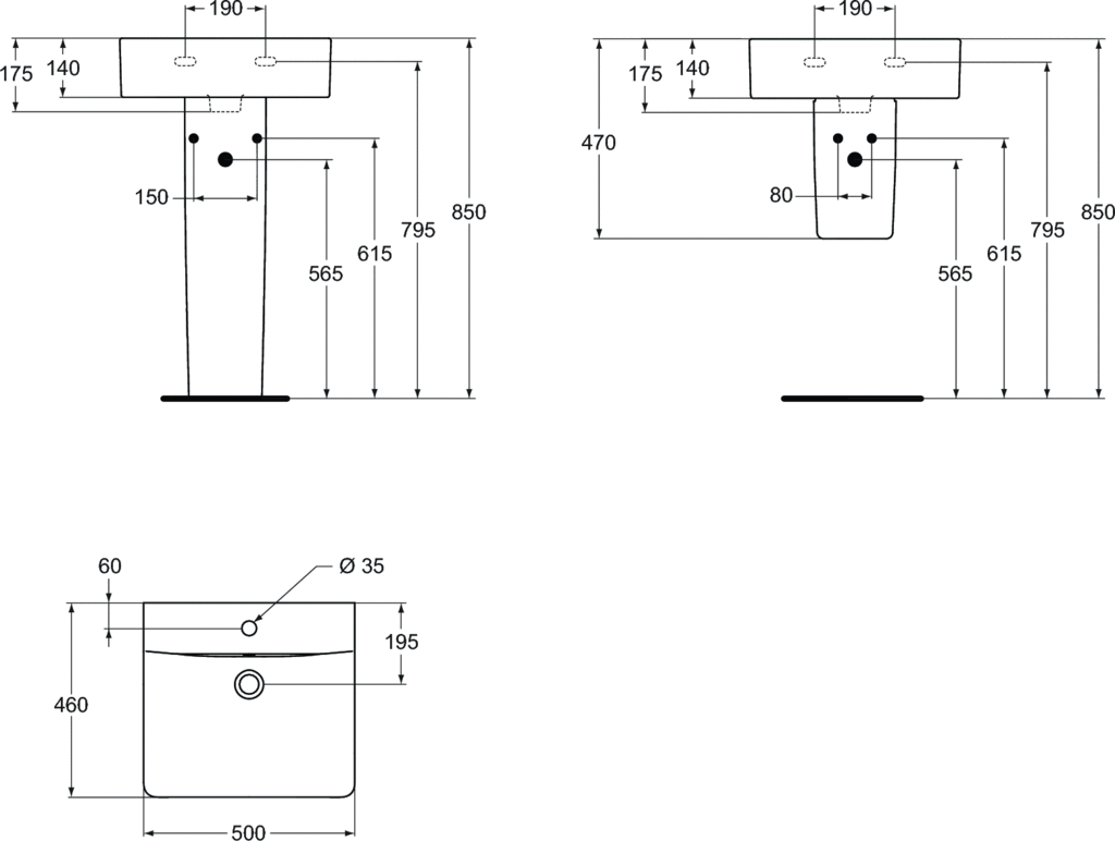 Lavoar suspendat A=46 x H=17,5 x L=50 cm Ideal Standard gama Connect Cub 50 [2]
