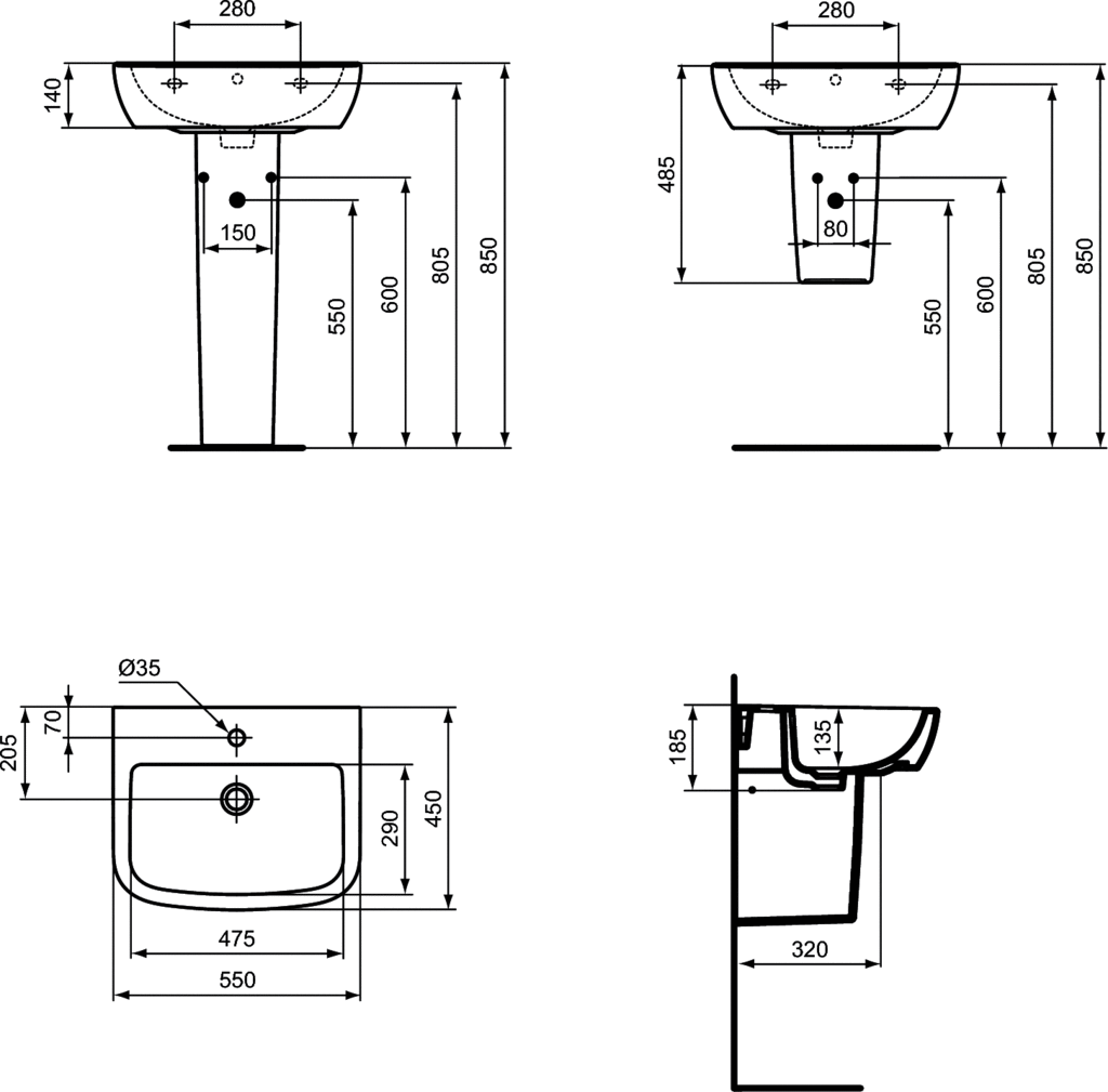 Lavoar suspendat A=45 x H=18,5 x L=55 cm Ideal Standard gama Tempo 55 [3]