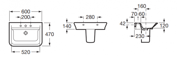 Lavoar suspendat din portelan, 600 x 470 x 140 mm., Roca The Gap Original [9]