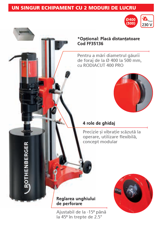 Masina de carotat RODIACUT 400/500 Rothenberger, motor 4000 W, cod FF34500, Cadou carota diamantata DN 112 [2]
