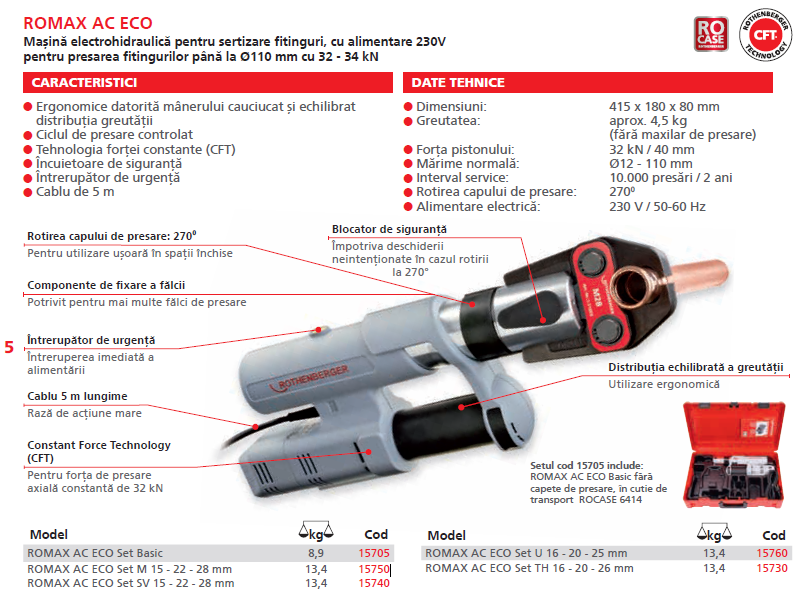 Masina electrohidraulica pentru sertizare fitinguri Rothenberger ROMAX AC ECO Set M 15 - 22 - 28 mm [3]