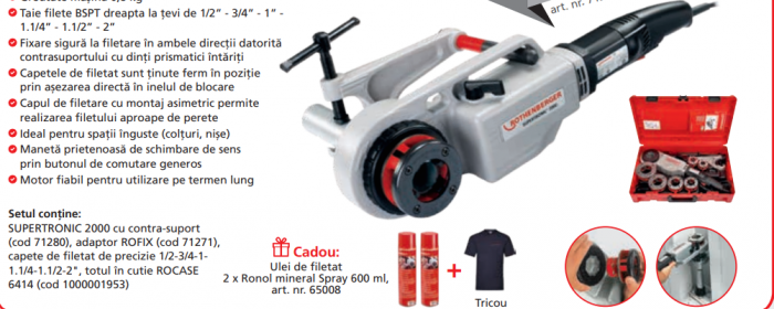 Supertronic 2000 Rothenberger masina de filetat pana la 2 '', putere 1010 W, cod 71256, Cadou ulei de filetat Ronol 5 L [2]