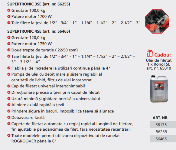 SUPERTRONIC 3 SE Rothenberger Masina filetat tevi, putere 1.700 W, capacitate filetare 3 toli, cod 56255, Cadou ulei de filetat Ronol 5 L [2]