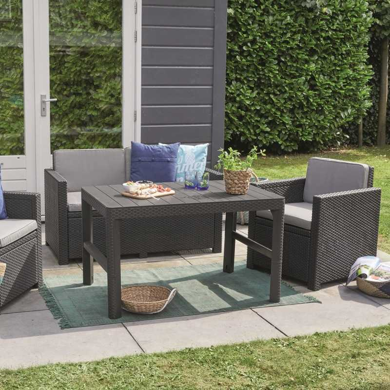 Masuta de gradina exterior material polipropilena Keter extensibila utilizare pentru a servi masa gri Lyon dimensiuni 40/66 x 116 x 71.5 cm [5]