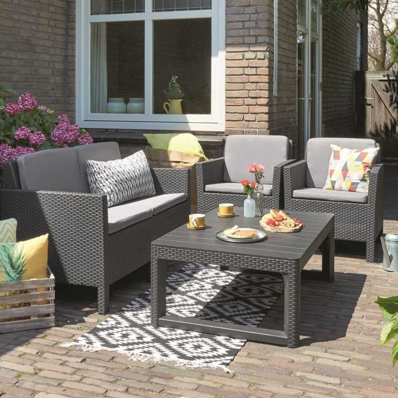 Masuta de gradina exterior material polipropilena Keter extensibila utilizare pentru a servi masa gri Lyon dimensiuni 40/66 x 116 x 71.5 cm [4]