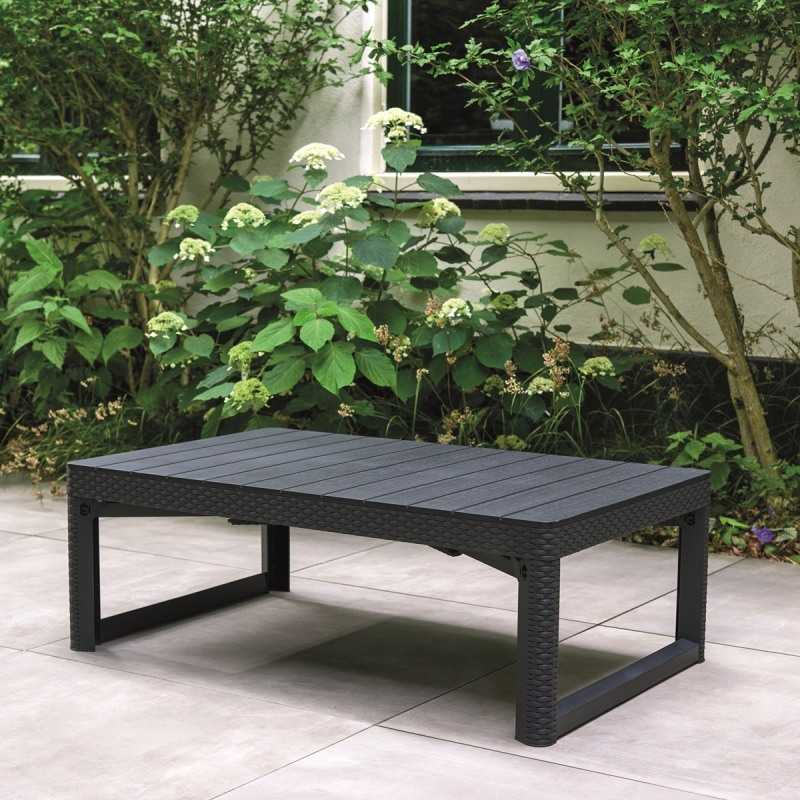 Masuta de gradina exterior material polipropilena Keter extensibila utilizare pentru a servi masa gri Lyon dimensiuni 40/66 x 116 x 71.5 cm [2]