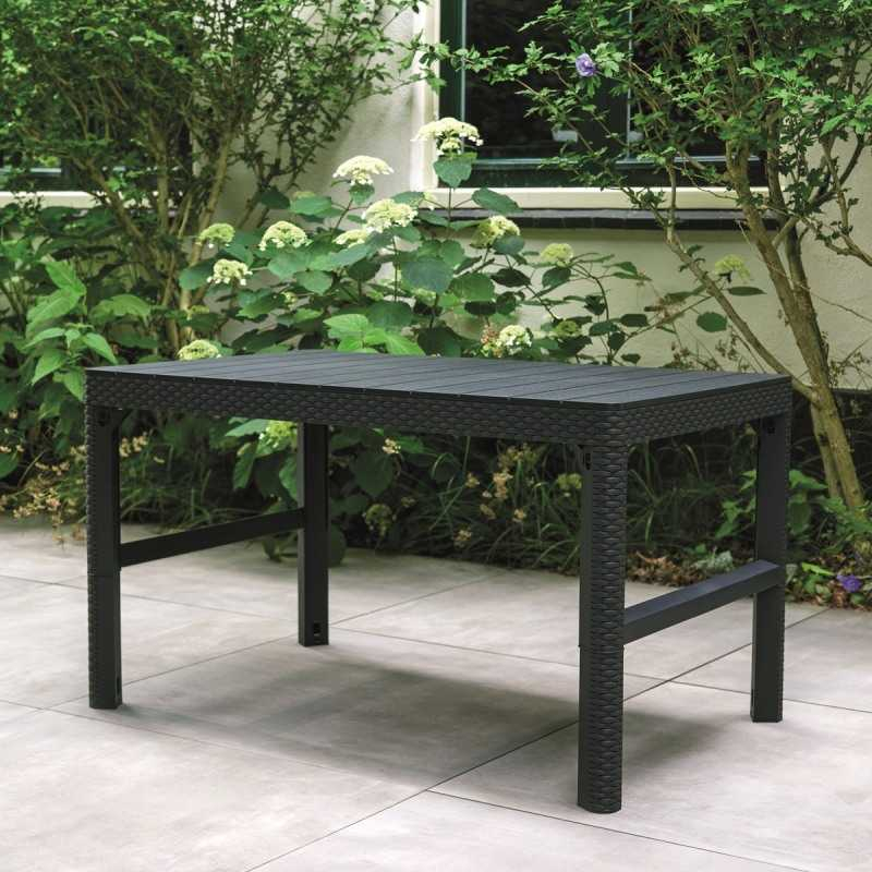 Masuta de gradina exterior material polipropilena Keter extensibila utilizare pentru a servi masa gri Lyon dimensiuni 40/66 x 116 x 71.5 cm [3]