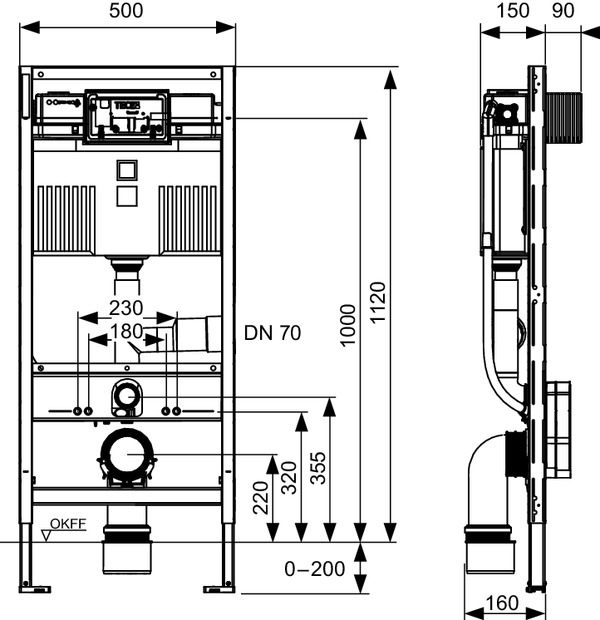 Modul WC TECEprofil cu rezervor Uni, H 1120 mm, cu racord extractie mirosuri [2]