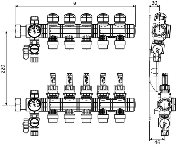 Element intermediar TECEfloor SLQ din plastic, 3 cai x 3/4"x1" pentru realizare distribuitor [2]